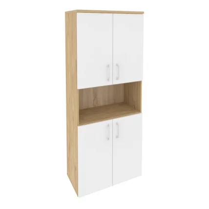 Шкаф высокий широкий (4 низких фасада ЛДСП) ОНИКС О.СТ-1.5 Тиквуд Светлый/Белый / ONIX O.ST-1.5_0