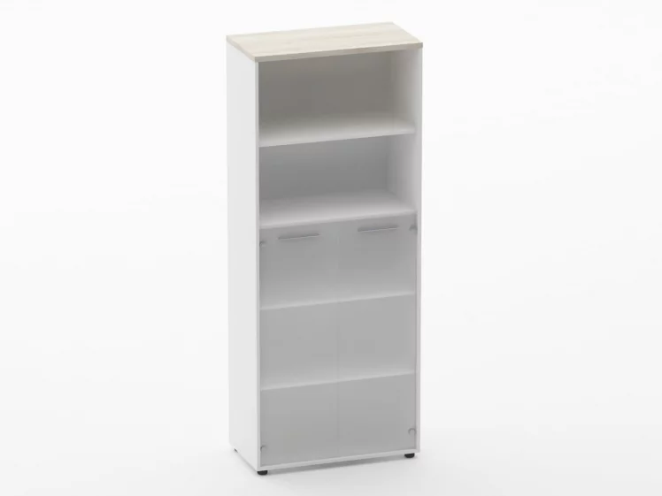 Шкаф 4 широкий 2 полки открытые и 2 стеклянные двери Дека 10.19.161 Дуб Сантана светлый/Белый / Deka_0