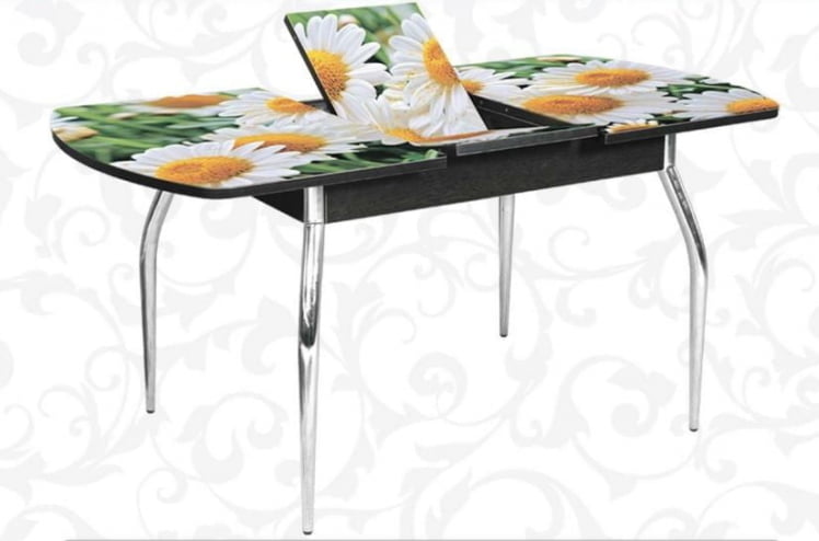 Стол раздвижной 1,45 Грация, СТЕКЛО, опоры изогнутые ХРОМ, Дуб беленый/Р007 / беленый/R007_0