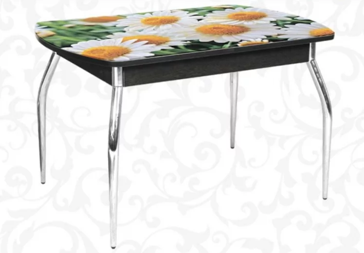 Стол нераздвижной 1,1 Грация, СТЕКЛО, опоры изогнутые ХРОМ, Венге/Р007 / Венге/R007_0