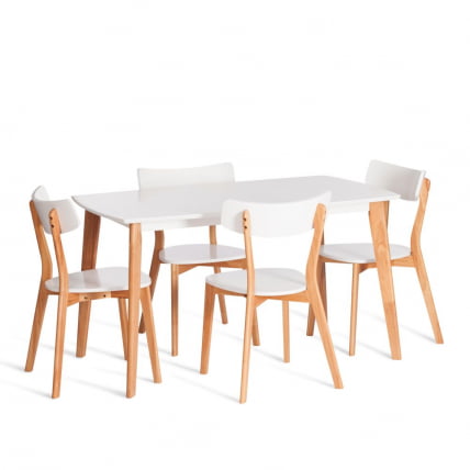 Стол обеденный Cлаире столешница МДФ, опоры дерево гевея, белый / натуральное дерево, 135 кс 80 кс 75см / Claire x x_3