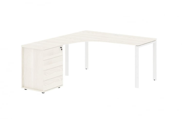 Стол эргономичный с тумбой левый ЕДИС ЕУCЕТ 1518 Л Ясень Траун Белый / EDIS EUCET L_0