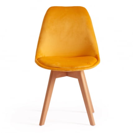 Стул ТУЛИП СОФТ (мод. 74) / 1 шт. в упаковке вельвет/дерево , 54 х 47 х 83 см , желтый (ХЛР 41)/натуральный / TULIP SOFT (mod. (HLR_2
