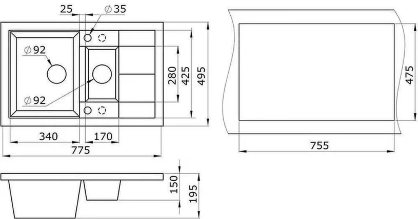 Кухонная мойка ГРАНУЛА 7802 Черный / GRANULA_2