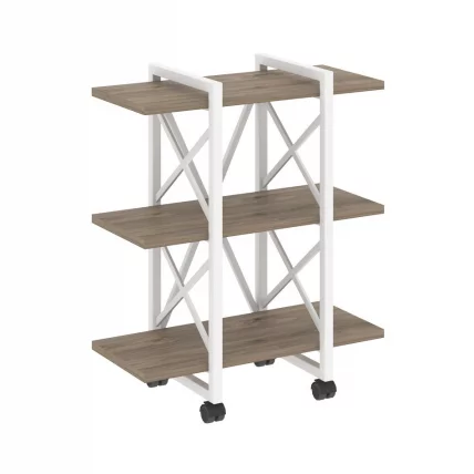 Стеллаж на колесных опорах - 3 полки ЛОФТ  ВР.Л-МСТ.К-3.4В Металл белый Тиквуд темный / LOFT VR.L-MST.K-3.4V_0