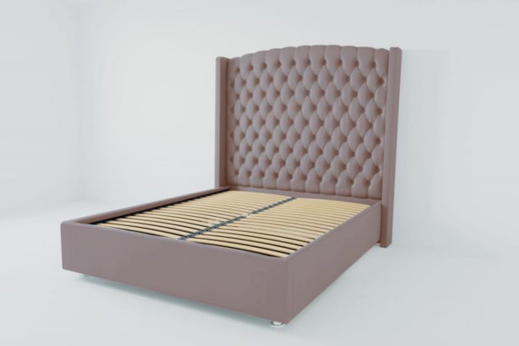 Мягкая интерьерная кровать &куот;Берлин Люкс&куот; с ортопедическими латами (металл) Материал фасада: Велюр; Спальное место: 900х2000 мм; Цвет фасада: Темно серый; Цвет корпуса: Темно серый / "Берлин Люкс"_0