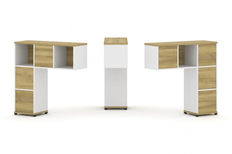 Надставка на стол низкая двухсторонняя + задняя стенка (5 шт.) + блок с 2-мя ящиками (2 шт.) CОНCЕПТ CН.ДНН-003 Дуб Винченцо Белый бриллиант Черный металл / CONCEPT CN.DNN-003_0