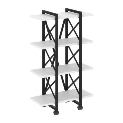 Стеллаж на колесных опорах - 4 полки ЛОФТ  ВР.Л-МСТ.К-4.4В Металл черный Белый Бриллиант / LOFT VR.L-MST.K-4.4V_0