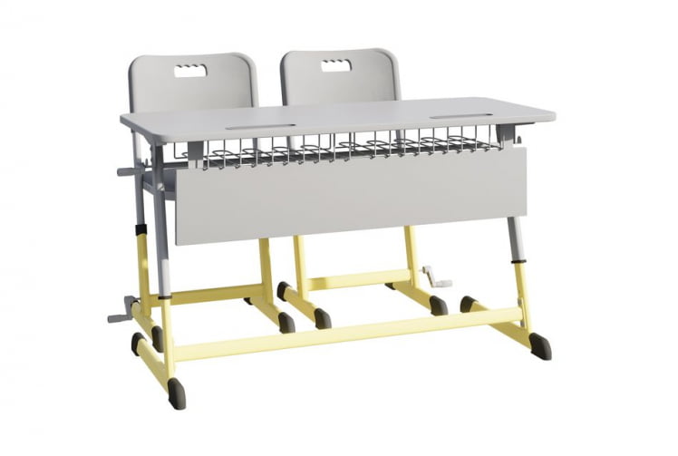 Парта двухместная НОМАД В с ручной регулировкой высоты (рост 4-6) Желтый/Серый / NOMAD V_1