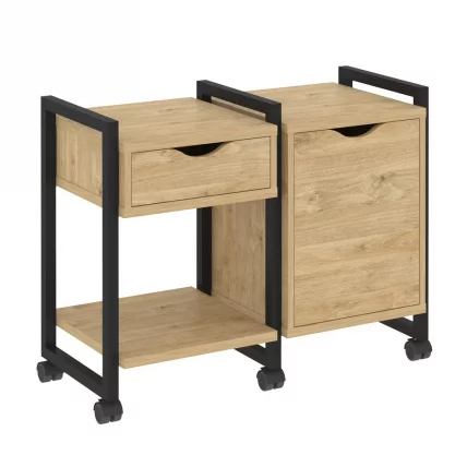 Тумба на колесных опорах наборная. Вариант №3 ЛОФТ ВР.Л-ТН-3.К Металл черный Тиквуд светлый / LOFT VR.L-TN-3.K_0