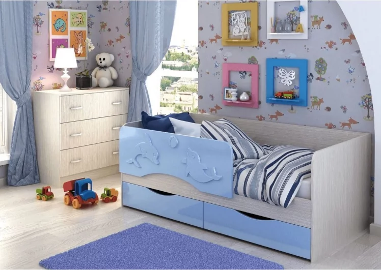 Детская кровать Алиса КР 812 Голубой металлик-Дуб Белфорд_0