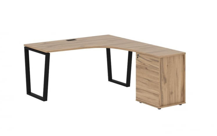 Стол эргономичный с тумбой правый ЕДИС ЕВCЕТ 1518 Р Дуб Денвер светлый Черный / EDIS EVCET R_0