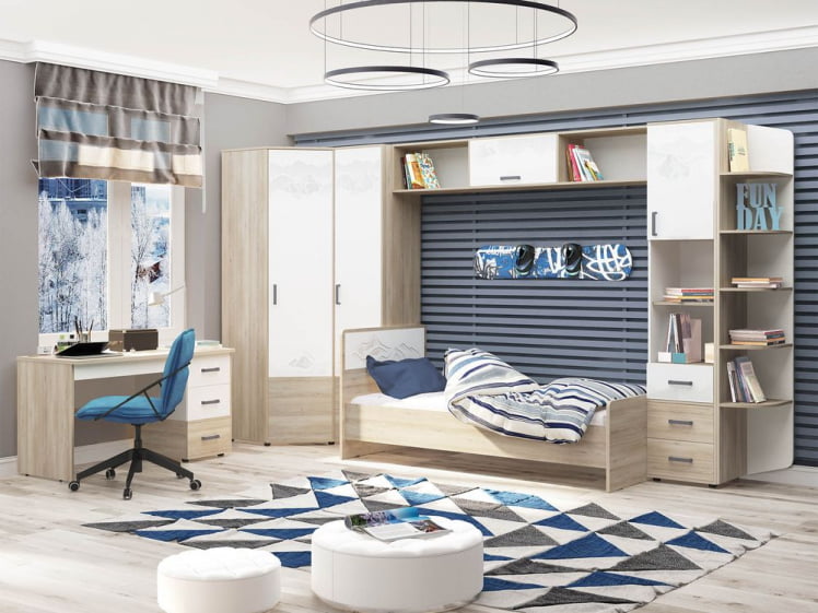 Набор подростковой мебели Эверест 3 Дуб Кронберг/Белый шпон/Плаза Стоун_0
