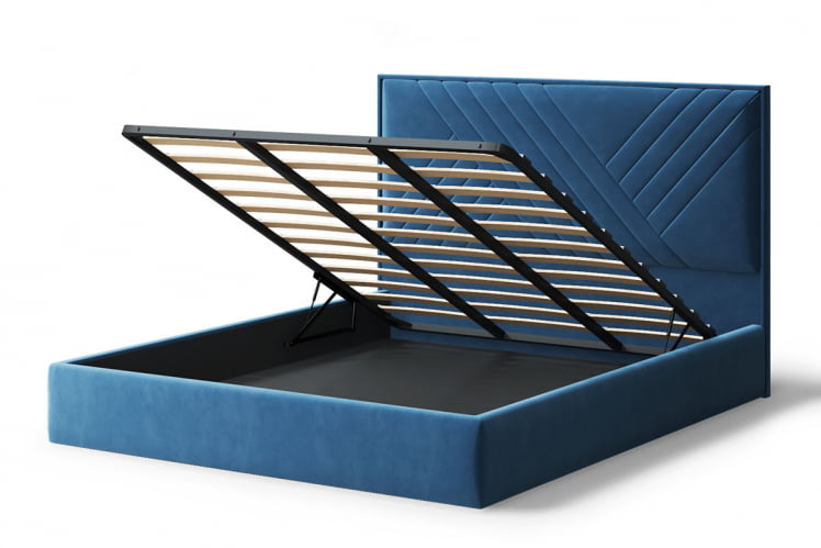 Кровать МИРА 2000*1400мм (без опор), велюр Бренди лайт 08 (синий), (б/основания, б/матраса)_2