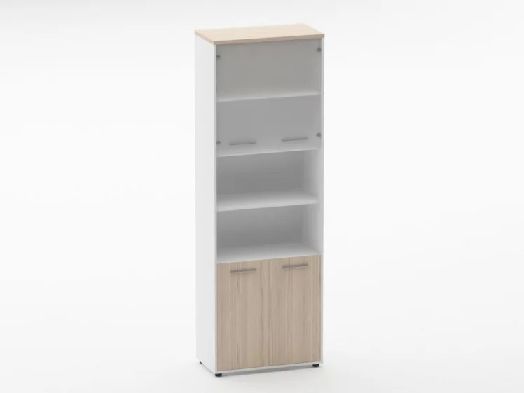 Шкаф 5 широкий верх стеклянная дверь, низ закрытый, две полки открытые Дека 10.23.191 Туя/Белый / Deka_0