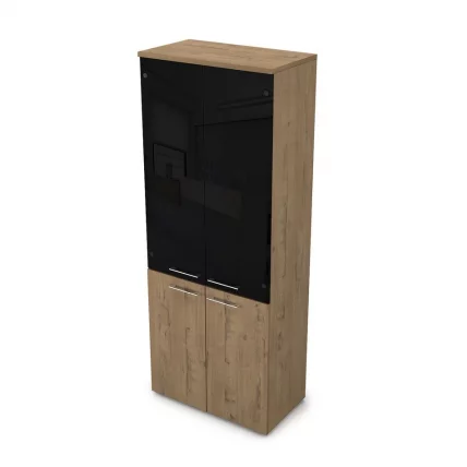 Шкаф высокий со стеклом ГЛОСС ЛИНЕ 9НШ.005.22 Теаквоод / GLOSS LINE Teakwood_0