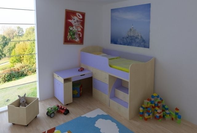 Кровать чердак Малыш Дуб/Ирис_1