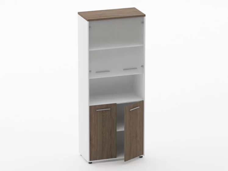 Шкаф 4 широкий верх стеклянные двери, низ закрытый, с нишей Дека 10.19.181 Дуб Верцаска/Белый / Deka_1