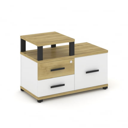 Тумба приставная сервисная с надставкой узкой CОНCЕПТ CН.ТСР-002 Б/В Дуб Винченцо Белый бриллиант Черный / CONCEPT CN.TSR-002 B/W_0