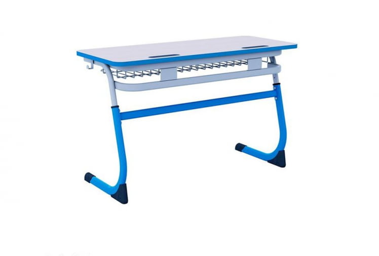 Парта двухместная регулируемая по высоте СМАРТЙ с углом наклона столешницы и антивандальной полиуретановой кромкой (рост 3-5) Синий/Серый / SMARTY_0