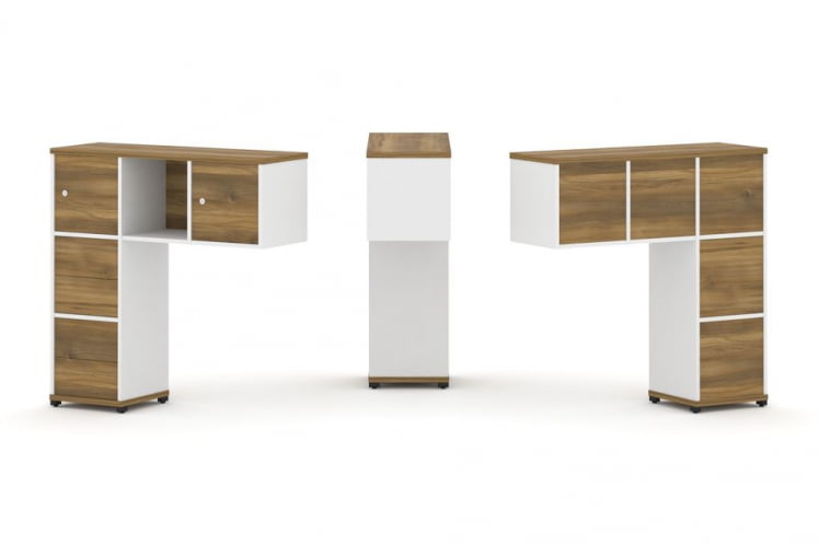 Надставка на стол низкая односторонняя + задняя стенка (5шт.) + блок с 2-мя ящиками (2шт.) + распашной фасад (2 шт.) CОНCЕПТ CН.ОНН-004 Сандал Янтарный Белый бриллиант Черный металл / CONCEPT CN.ONN-004_0