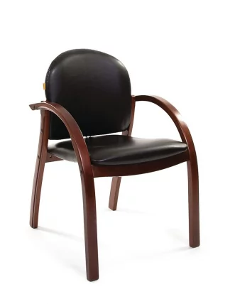 Кресло для посетителя CХАИРМАН 659 ПУ черный матовый/темный орех / CHAIRMAN PU_0