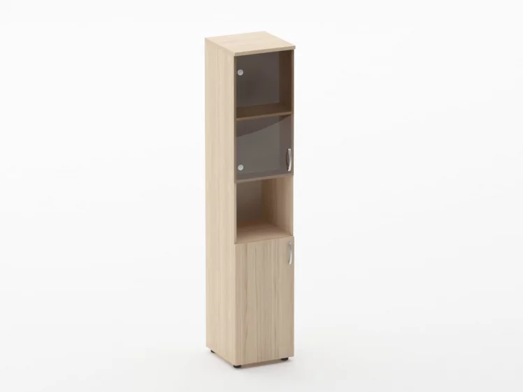 Шкаф высокий со стеклом и нишей Глассй 6.19.14Л Дуб молочный / Glassy_0