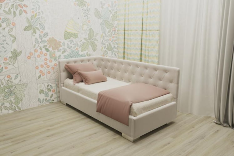 ДЕТСКАЯ МЯГКАЯ ИНТЕРЬЕРНАЯ КРОВАТЬ ВЕРСАЛЬ БЕЗ ОСНОВАНИЯ (БЕРХОУСЕ) Материал фасада: Металл/Велюр; Спальное место: 900х1900; Цвет: Кремовый / (BERHOUSE)_0