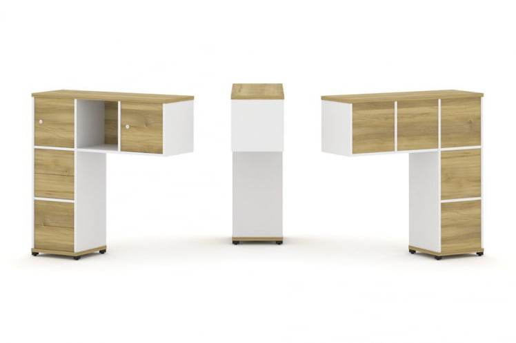 Надставка на стол низкая односторонняя + задняя стенка (5шт.) + блок с 2-мя ящиками (2шт.) + распашной фасад (2 шт.) CОНCЕПТ CН.ОНН-004 Дуб Винченцо Белый бриллиант Черный металл / CONCEPT CN.ONN-004_0