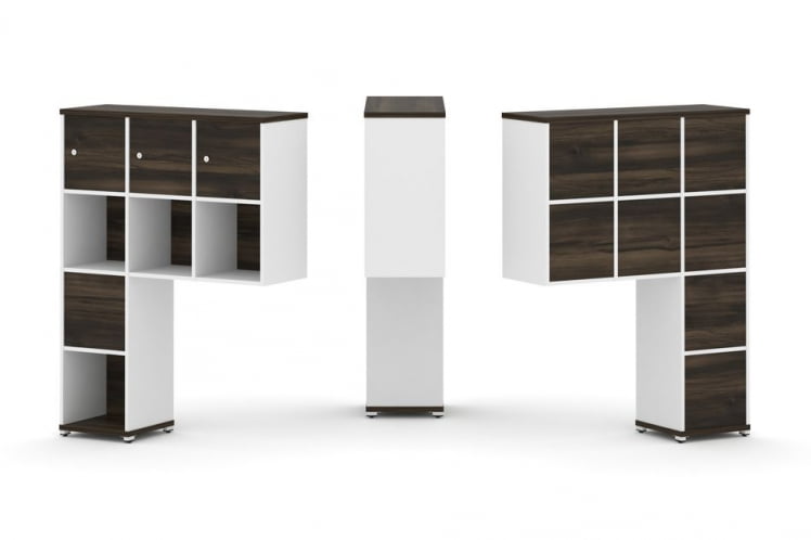 Надставка на стол высокая односторонняя + задняя стенка (8 шт.) + распашной фасад (3 шт.) + блок с 2-мя ящиками (1 шт.) CОНCЕПТ CН.ОНВ-004 Дуб Мали Белый бриллиант Белый металл / CONCEPT CN.ONV-004_0