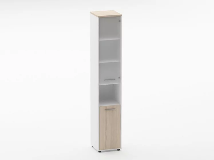 Шкаф 5 узкий верх стеклянная дверь, низ закрытый, с нишей Дека 10.23.18Пр Туя/Белый / Deka_0