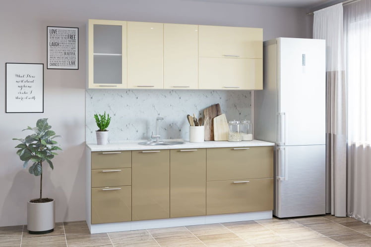 Гарнитур кухонный СОФТ В 2 (врезная мойка) глянец ваниль/кофе с молоком_0