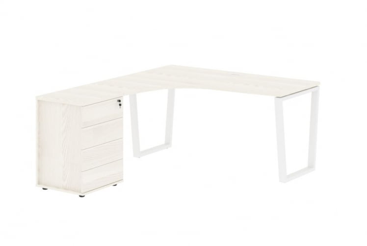 Стол эргономичный с тумбой левый ЕДИС ЕВCЕТ 1518 Л Ясень Траун Белый / EDIS EVCET L_0