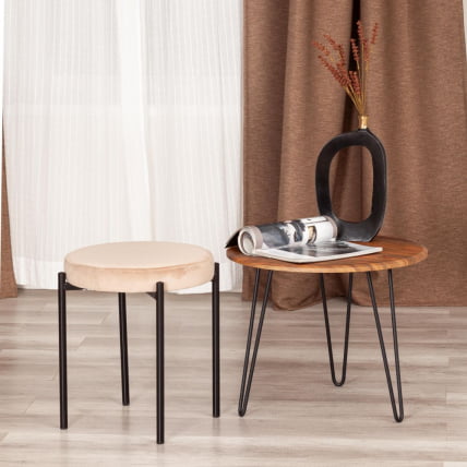 Табурет РЕВО (мод. 7034) ткань/металл, 44 х 44 х 47 см, бежевый баркхат 5/черный / REVO (mod. barkhat_4