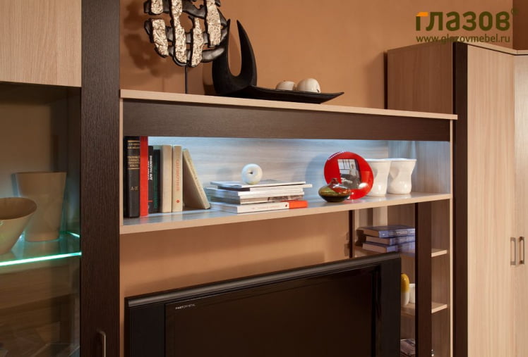 Гостиная композиция 6 Берлин Ясень Шимо светлый/Шоколад Глянец / Berlin_3