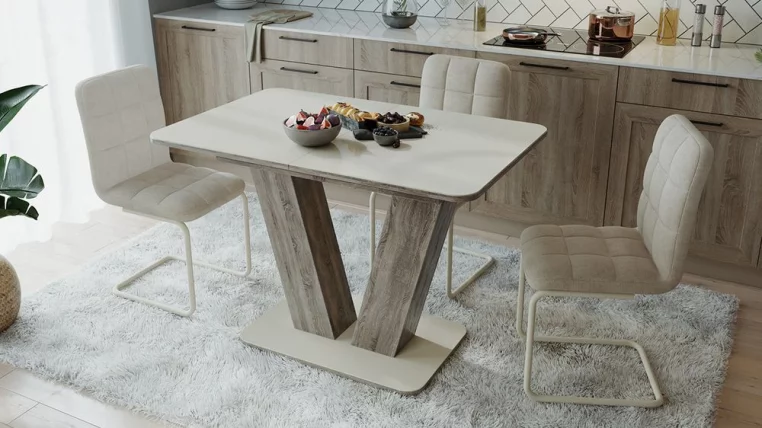 Стол раздвижной Чинзано тип 1 Дуб сонома трюфель/стекло бежевое матовое_2