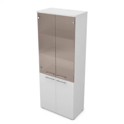 Шкаф высокий со стеклом ГЛОСС ЛИНЕ 9НШ.005.12 Белый Премиум / GLOSS LINE_0