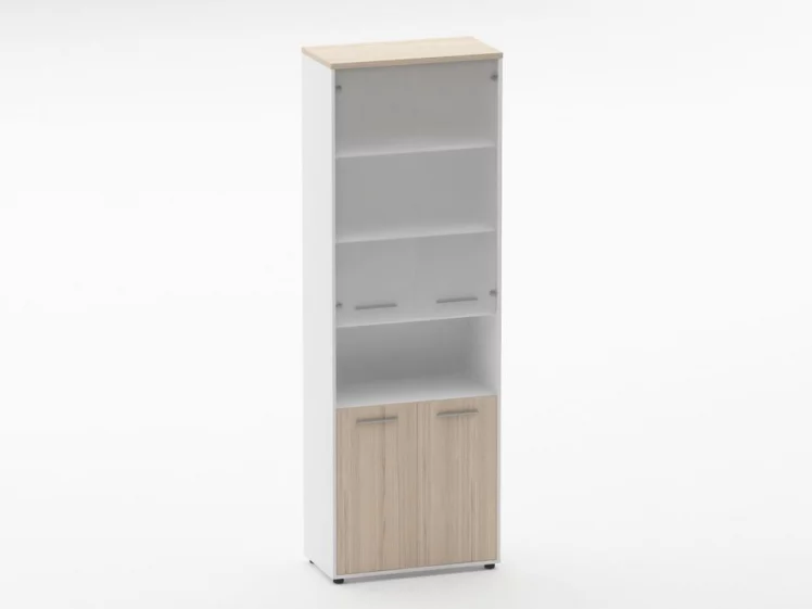 Шкаф 5 широкий верх стеклянная дверь, низ закрытый, с нишей Дека 10.23.181 Туя/Белый / Deka_0