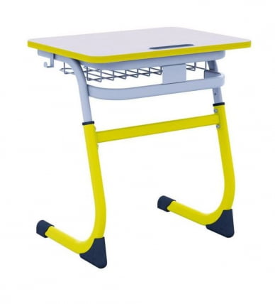 Парта одноместная регулируемая по высоте СМАРТЙ 600х500 с углом наклона столешницы и антивандальной полиуретановой кромкой (рост 5-7) Желтый/Серый / SMARTY_0