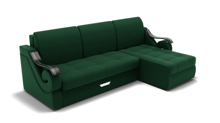 Диван Дубай-2 с оттоманкой угол левый/правый (ЗР) Цвет фасада: Зеленый; Тип: Левый/правый; Материал фасада: Металл/Велюр_0