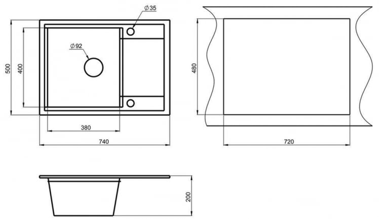 Кухонная мойка ХИБРИД ХИ-74 Графит-базальт / HIBRID HI-74_2