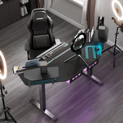 Стол для компьютера (для геймеров) с подставкой под клавиатуру и электрической регулировкой по высоте Еурека ЕРК-ЕС71-Б-ЕУ / Eureka ERK-ES71-B-EU_12