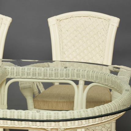 Комплект обеденный АНДРЕА ГРАНД (стол со стеклом+6 кресел+ подушки) ТCХ Вхите (белый), Ткань рубчик, цвет кремовый / ANDREA GRAND TCH White_22