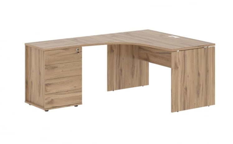 Стол эргономичный с тумбой правый ЕДИС ЕДCЕТ 1518 Р Дуб Денвер светлый Белый / EDIS EDCET R_0