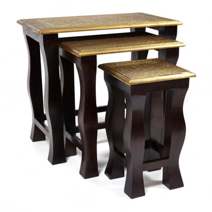 Комплект 3 столика Сеcрет Де Маисон БРАХМА ( мод. НД-009) дерево манго/латунная чеканка, 56х36х50, 41х30х45, 24х24х40 / Secret De Maison BRAHMA mod. ND-009)_7