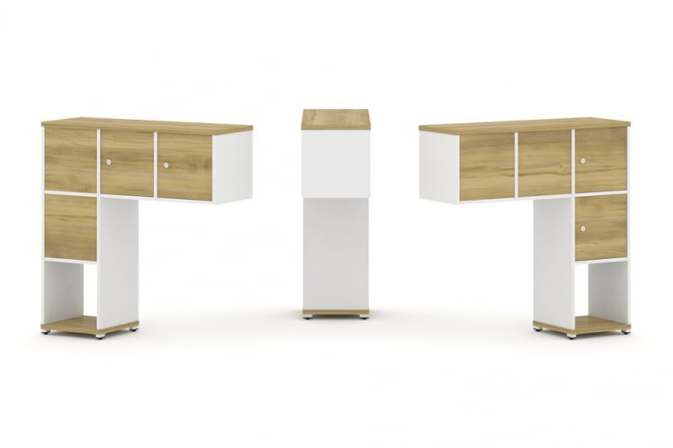 Надставка на стол низкая двухсторонняя + задняя стенка (4 шт.) + распашной фасад (4 шт.) CОНCЕПТ CН.ДНН-002 Дуб Винченцо Белый бриллиант Белый металл / CONCEPT CN.DNN-002_0