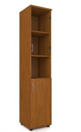 Шкаф для документов узкий с прозрачными стеклами Р.П-4СБ Ясень темный_0