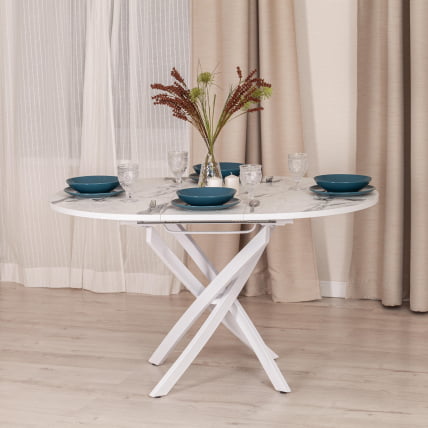Стол МАНЗАНА ЛДСП/ХПЛ/металл, 100 х 100+30 х 75 см, Мрамор светлый/белый / MANZANA ЛДСП/HPL/металл,_12