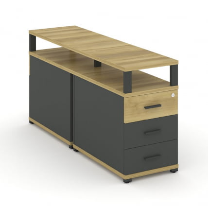 Тумба двухсторонняя опорная приставная с 3-мя ящиками и надставкой CОНCЕПТ CН.ДТГП-001 Б/В Дуб Винченцо Антрацит / CONCEPT CN.DTGP-001 B/W_0