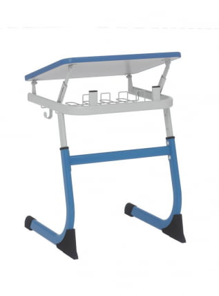 Парта одноместная регулируемая по высоте СМАРТЙ 600х500 с углом наклона столешницы и антивандальной полиуретановой кромкой (рост 5-7) Синий/Серый / SMARTY_1